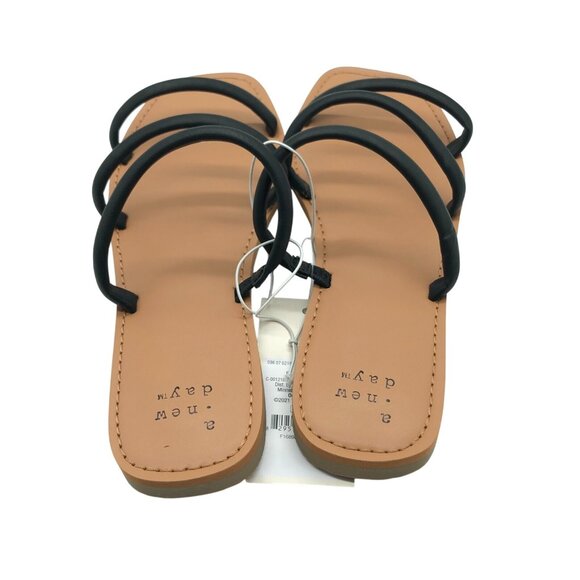 A New Day Wren Slide Sandals Triple Strap Square Toe Faux Leather Black Size 8 - Picture 3 of 5